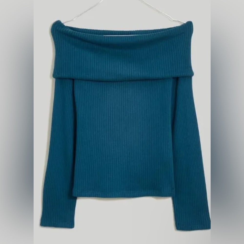 Madewell Off-Shoulder turquoise sweater